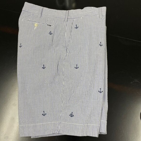 Polo Ralph Lauren Men's Casual Shorts - Blue Striped Seersucker - Size 34 - EUC - Picture 1 of 12